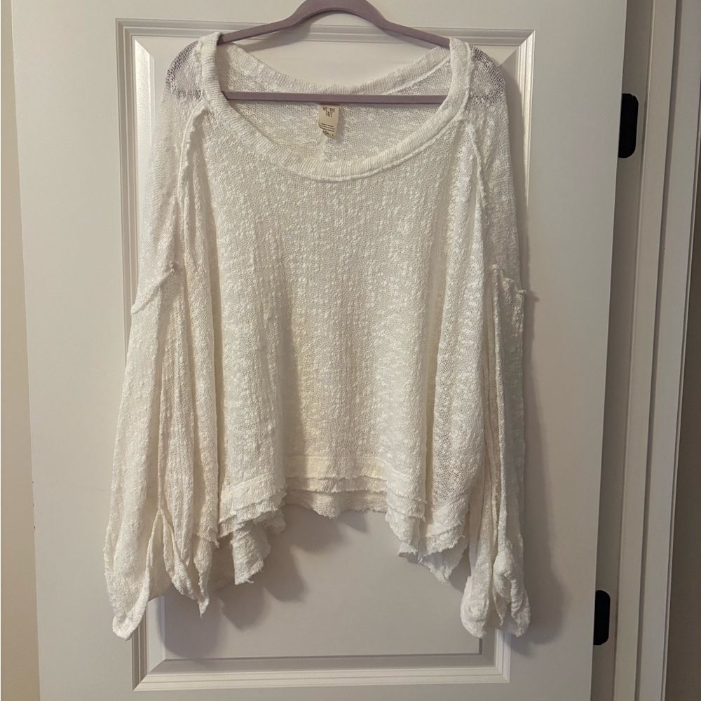 Free People Cream Oversized Textured Pullover